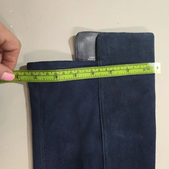 Karl Lagerfeld Navy Suede  Stretch Knee Boots 7.5M Block Heel - Picture 7 of 15
